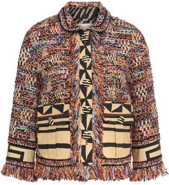 Maison Common Tweed Jacket With Patch Pockets And Fringes in Black/multicolor at Nordstrom, Size 34