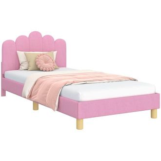 vidaXL Cama Para Ni&ntilde;os Con Cabecero Con Cabecera Rosa 90 X 190 Cm Tela Vidaxl