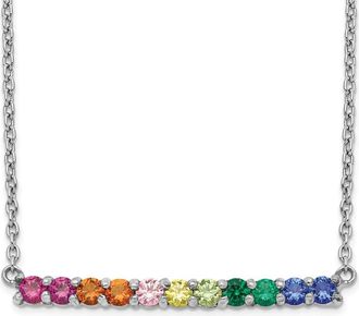 Diamond2Deal Sterling Silver Fancy Lobster Clasp Colorful Cubic Zirconia Bar Necklace 18