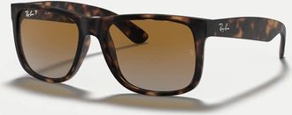 Ray-Ban Justin - Occhiali da sole polarizzati squadrati classici color havana con lenti verdi-Marrone