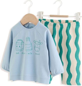 Next Breakfast Trio Sweatshirt & Pants Set in Blue at Nordstrom, Size 9-12M