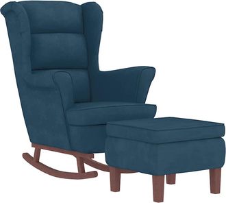 vidaXL Vidaxl - Sill&oacute;n Mecedora Patas Madera Y Taburete Terciopelo Azul