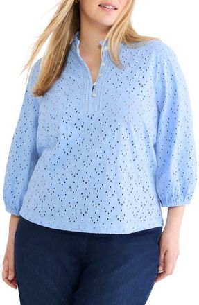 Nic+Zoe Ruffle Neck Eyelet Top in French Blue at Nordstrom, Size 2 X