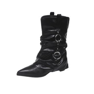 Generic Black Handmade Womens High Heel Boots Soft Leather Pointed Toe Pleated Design for Casual Outdoor Indoor Wear British Inspired Fashion Footwear