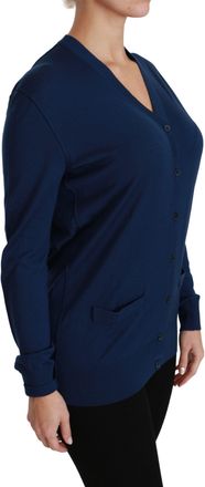 Dolce & Gabbana Womens Blue Button Cardigan Virgin Wool Sweater Clothing