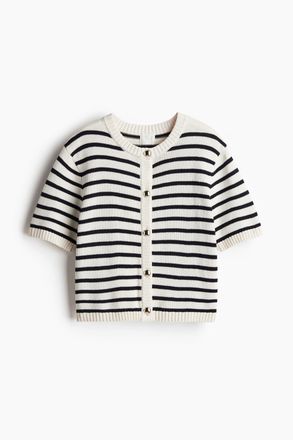 H&M Cardigan mit Kurzarm - Creme/Marineblau Gestreift