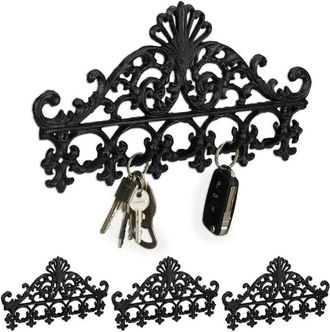 Relaxdays Relaxdays Set of 4 Cast Iron Coat Racks, 5 Hooks, Antique Cottage Style, for Keys, HxWxD: approx 17 x 35 x 3.5 cm, Black