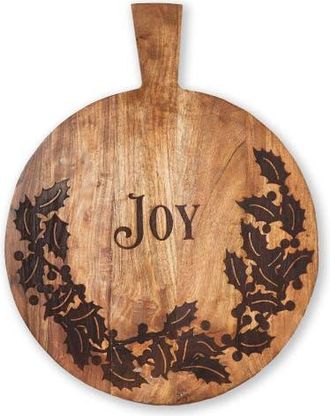 Tag Joy Round Wooden Serving Tray Natural Wood for Christmas in Beige at Nordstrom