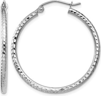 Diamond2Deal 14k Gold Diamond-cut 2x30mm Round Tube Hoop Earrings