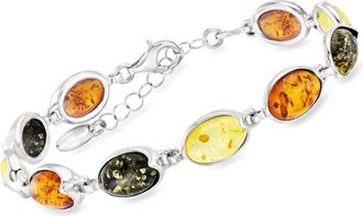Ross-Simons Multicolored Amber Bracelet in Sterling Silver