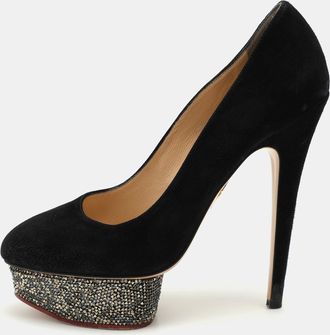 Charlotte Olympia Black Suede Dolly Platform Pumps
