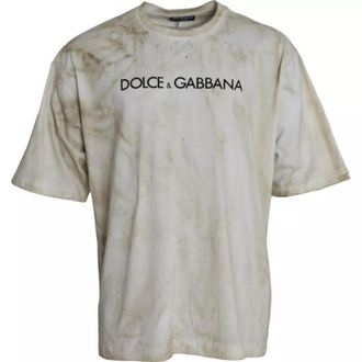 Dolce & Gabbana Mens Tiedye Crew Neck Short Sleeve Tshirt - Ivory Cotton - Size EU 52 (Mens)