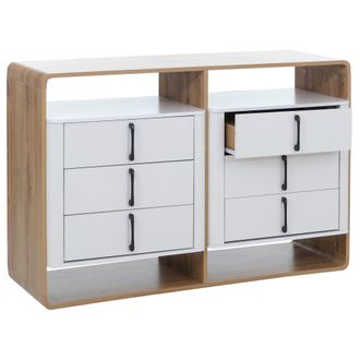 Hhg [nunca Usado] C&oacute;moda Hhg-810, Aparador Alto, 6 Cajones De Mdf, 80 X 120 X 42 Cm, Acabado Roble Wotan, Blanco