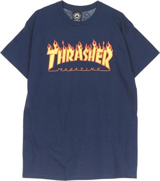 Thrasher Flame Tee Navy/Geel Heren T-shirt - Heren - T-shirts - Blauw - XL - Katoen - Tops