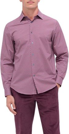 Bugatchi James OoohCotton Geo Print Button-Up Shirt in Ruby at Nordstrom, Size Xxx-Large