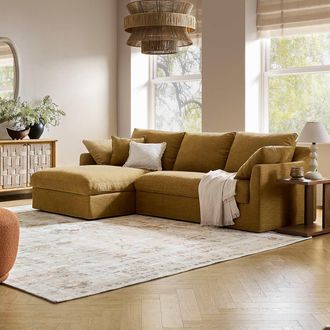 Castlery Agnes Slipcover Storage Chaise Sectional Sofa in Brown