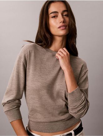 Calvin Klein Womens Merino Wool Blend Crewneck Sweater - Brown - XL