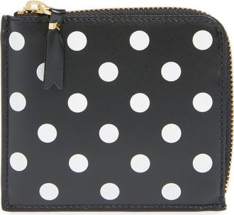 Comme Des Garçons Dot Print Half Zip Leather Wallet in Black at Nordstrom