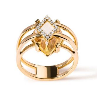 House of Brilliance 14K Gold Topaz & Diamond Accent Statement Cocktail Ring - in Yellow at Nordstrom