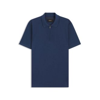 BOSS Mercerized-cotton polo shirt with zipper placket