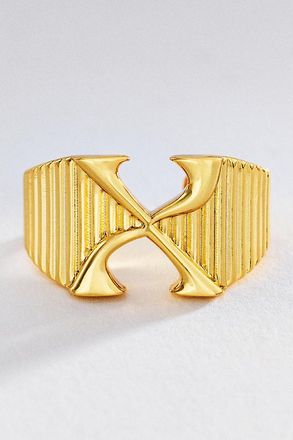 Luv AJ Initial Ridged Signet Ring