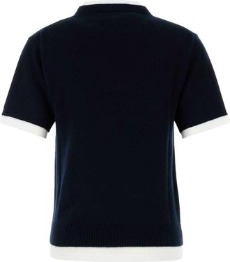 Miu Miu Womens Cashmere Crew-Neck Sweater Navy
