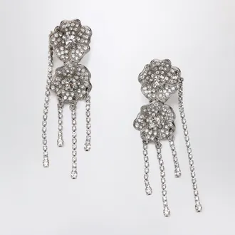Alessandra Rich Silver-tone clip-on earrings with crystal flowers