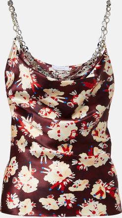 Paco Rabanne Chain-detail floral silk satin top