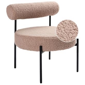 Beliani Silla Sin Reposabrazos Asiento Redondo Respaldo Enrollado Dise&ntilde;o Vintage Tapicer&iacute;a Boucl&eacute; Gris Pardo Alpha