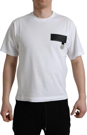 Dolce & Gabbana White Logo Patch Cotton Crew Neck Mens T-shirt (Pre-Owned)
