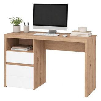 Dmora Escritorio Flam, 2 Cajones, 2 Estantes, Un Compartimento, 127x52x77h Cm Roble Nodoso Marr&oacute;n