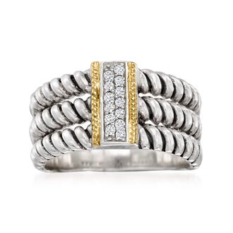 Ross-Simons CZ 3-Row Ring in Sterling Silver and 14kt Yellow Gold