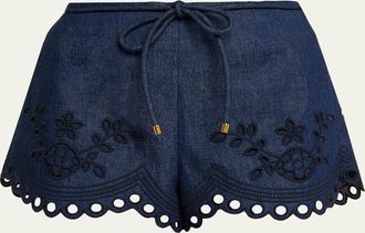 Zimmermann Mahon Broderie Denim Shorts