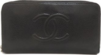 Chanel Black Leather Long Wallet (Bi-Fold) (Pre-Owned)