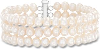 Ross-Simons 5.5-6.5mm Cultured Pearl 3-Strand Bracelet With Sterling Silver