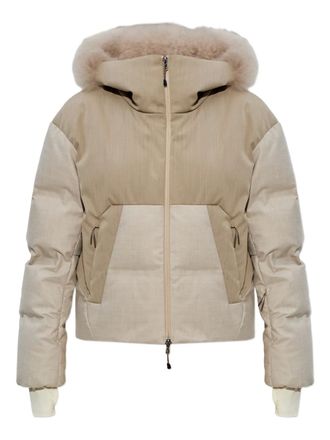 Sease fur-trimmed hooded jacket - women - Cashmere/Elastane/Polyester/Down/Feather - 0 - Neutrals