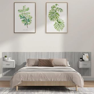 vidaXL Cabecero De Cama Y Mesitas Madera Contrachapada Gris Sonoma Vidaxl