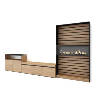 Skraut Home Skraut Home - Muebles De Sal&oacute;n Para Tv, Conjunto De Muebles Comedor, 360x186x35cm, Para Tv Hasta 65, Chimenea El&eacute;ctrica, Estilo Moderno, Roble Y Negro