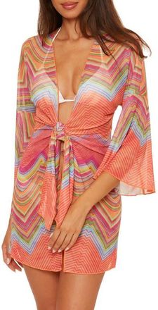 BECCA by Rebecca Virtue Summer Sunrise Tie Front Tunic in Orange Multi at Nordstrom, Size Large