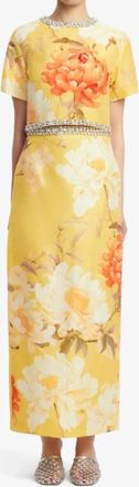 LEO LIN Kyra Embellished Maxi Skirt In Yellow Peony