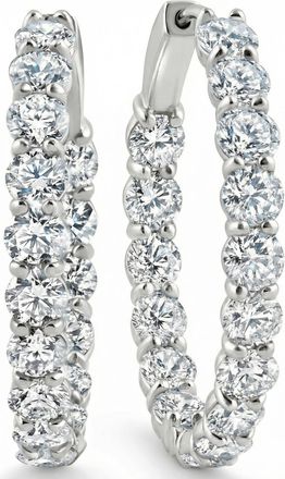 Pompeii3 5 1/2Ct Diamond Inside Outside Hoops 14 Gold Earrings Lab Grown 1 Tall
