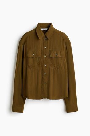 H&M Viscose Shirt in Dark Khaki Green at Nordstrom, Size X-Small