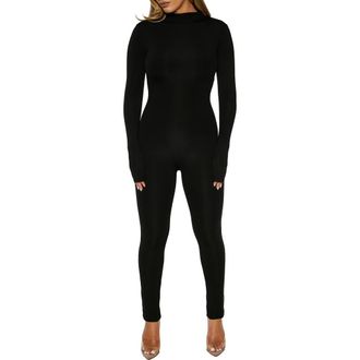 Naked Wardrobe Ribbed Mock Neck Jumpsuit in Black at Nordstrom Rack, Size Small