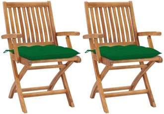 vidaXL Vidaxl - Sillas De Jard&iacute;n 2 Unidades Madera De Teca Con Cojines Verde