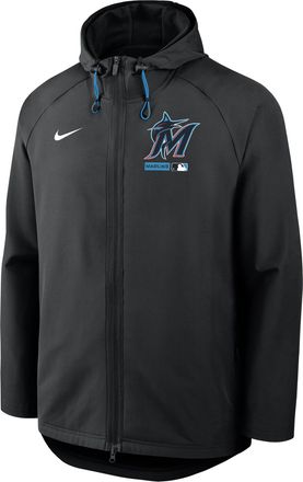 Nike Miami Marlins Authentic Collection Nike Mens Therma-FIT MLB Full-Zip Hooded Jacket in Black | 04HC092NMQM-FHP