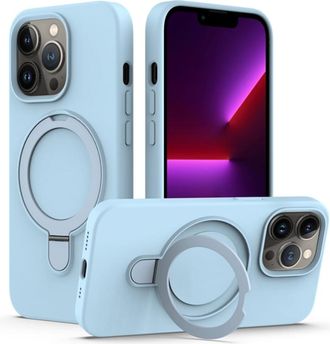 OEM Funda Magn&eacute;tica De Silicona L&iacute;quida Para Iphone 12 Pro Max, Compatible Con Carga Magsafe Y Soporte De Anillo, Color Azul Cielo