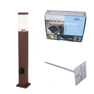 QAZQA Qazqa Moderno L&aacute;mpara De Exterior Marr&oacute;n &Oacute;xido 80 Cm Con Enchufe Ip44 - Malios Acero /pl&aacute;stico Alargada Adecuado Para Led Max. 1 X 60 Watt