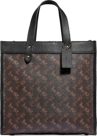 Coach Brass/Truffle Black Ladies Field Tote With Horse And Carriage Print