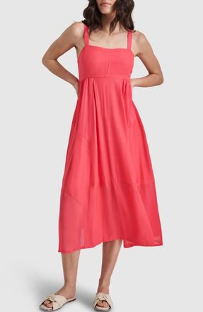 DKNY Paneled Mixed Media Midi Dress in Beach Coral at Nordstrom, Size X-Large