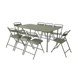 Sweeek Set mesa de jard&iacute;n bistr&oacute; de acero con 8 sillas plegables, 160cm